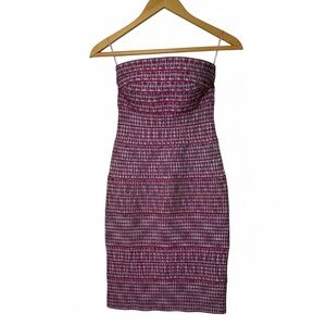 Y2K Bodycon Bandage Dress Strapless Magenta Pink Mini S  Textured Stretch